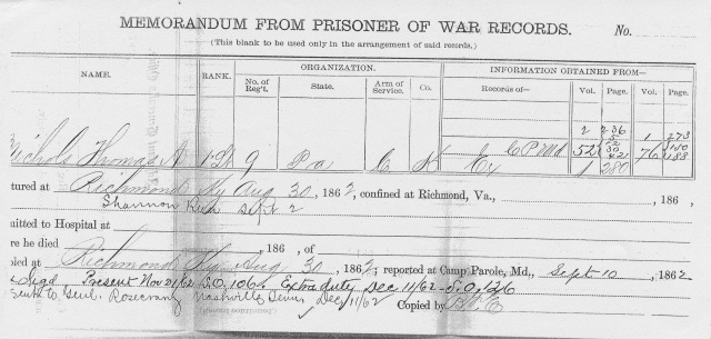 Thomas A. Nichols POW record - pension files NARA